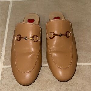 Tan Leather Slip-On Mule Horsebit Loafers